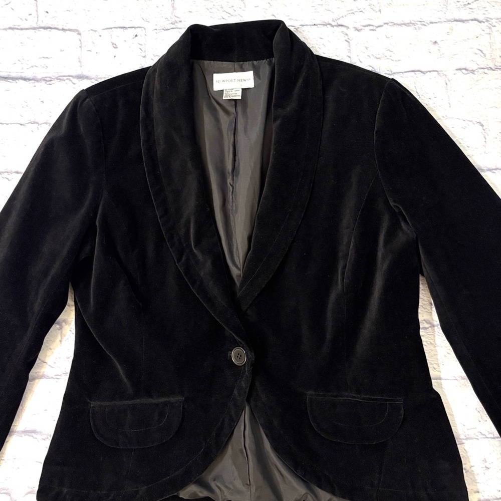 Vintage Newport News Black Velvet Single Button Blazer Jacket Women’s Size Large